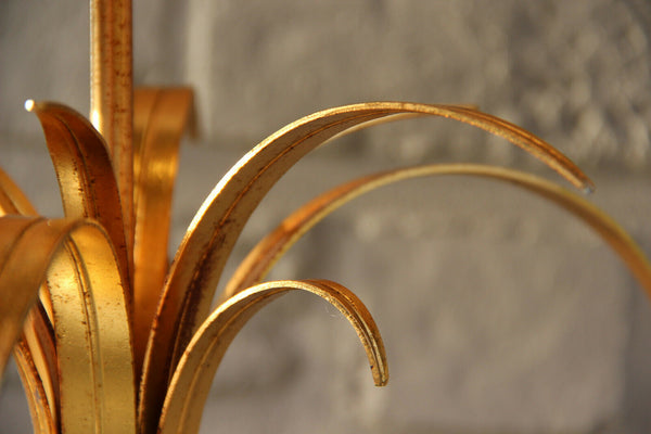 Mid century Brass opaline pineapple Leaf Table lamp attr Maison JANSEN 1960