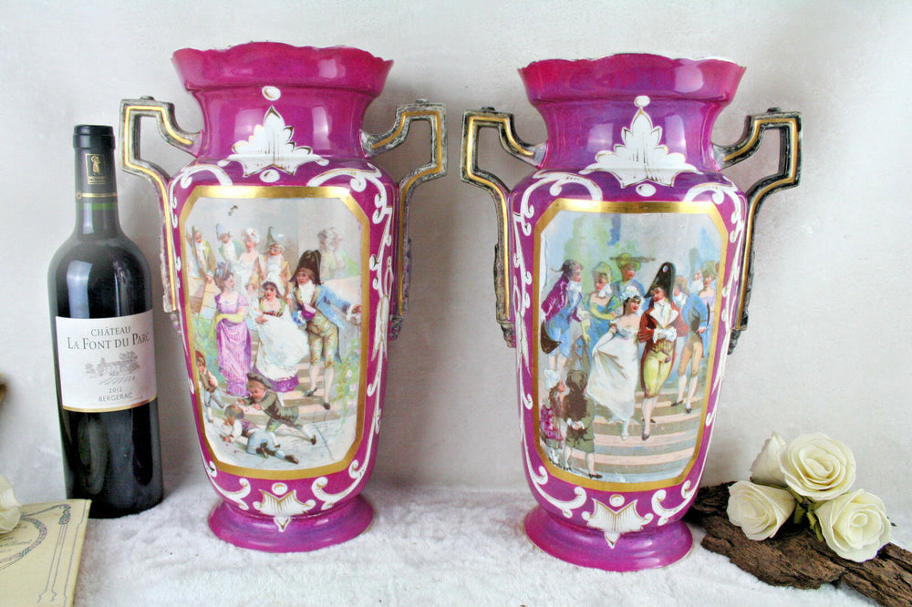 Antique PAIR Elite porcelain Limoges marked Vases Napoleon scenes