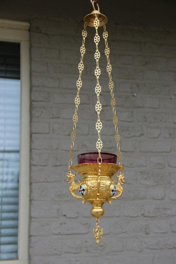 vintage religious sanctuary Altar Lamp neo gothic dragon enamel cross