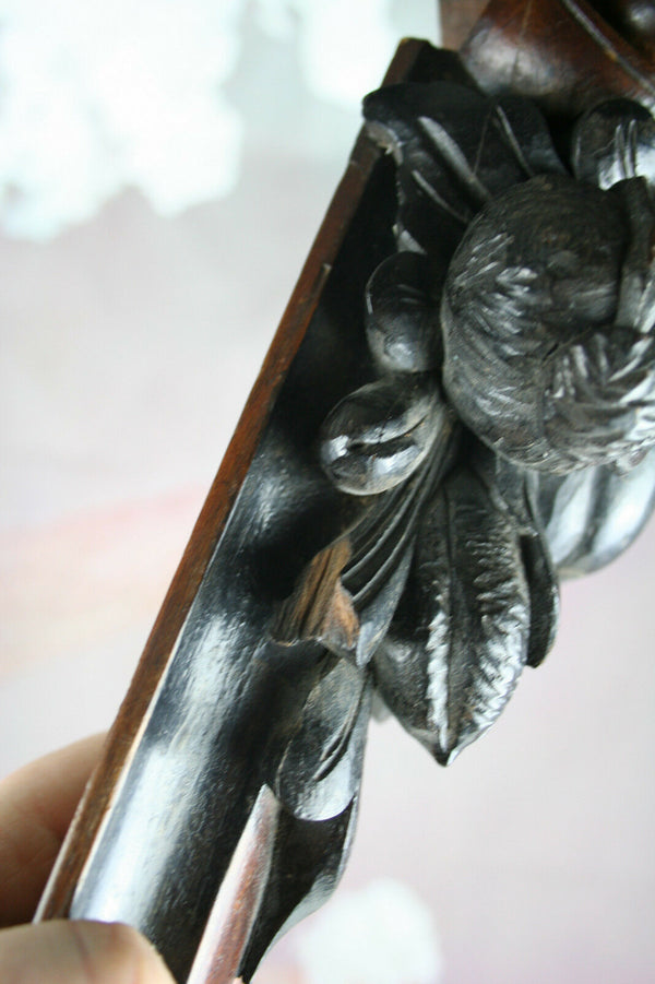 PAIR Dutch Wood Mahogany carved William III cabinet ornaments plaques fruit 1880