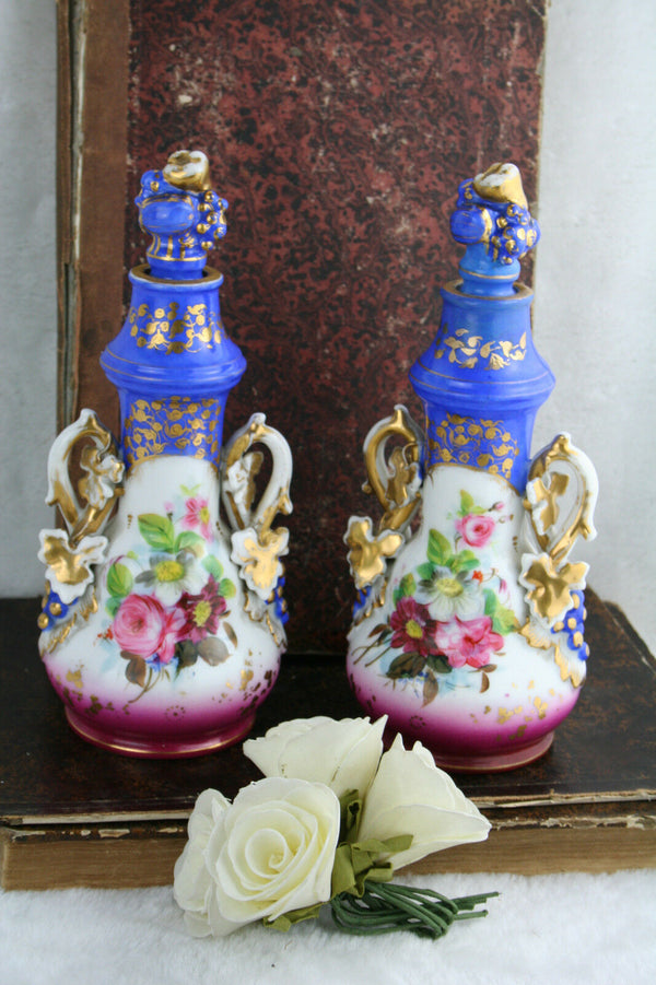 PAIR exclusive French antique 1900 old paris porcelain flacons gout de petit