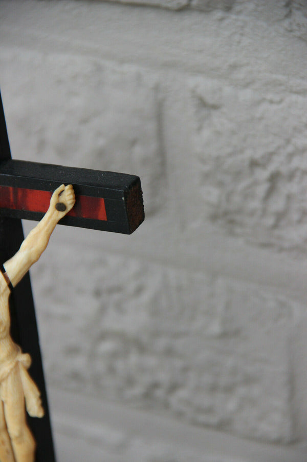 Antique 1880 French religious wood ebonized wood crucifix cross