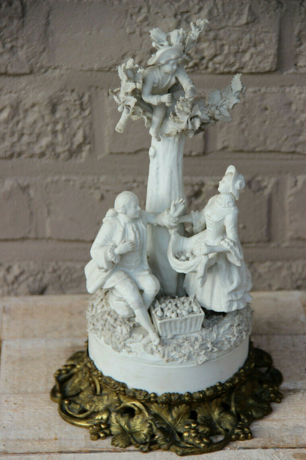 Antique 19th c french SEVRES marked Bisque porcelain Group statue apple picking