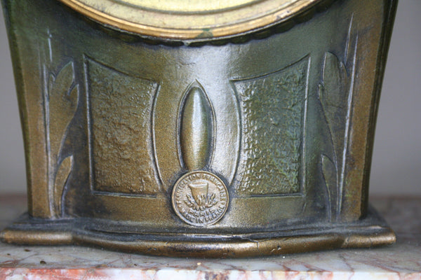 Antique French spelter Bronze clock garniture Vases urns cherubs marked Bruchon
