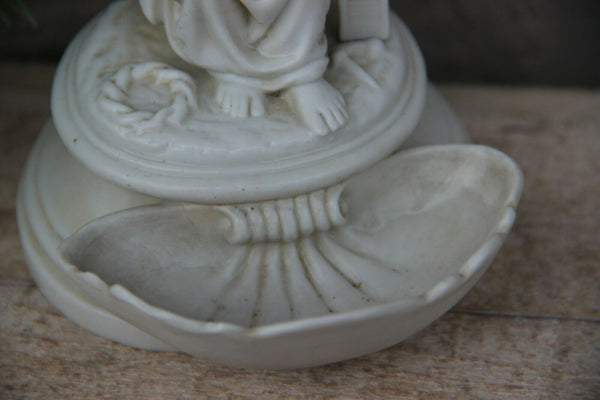 Antique French rare 1917 marked Bisque porcelain holy water font communion