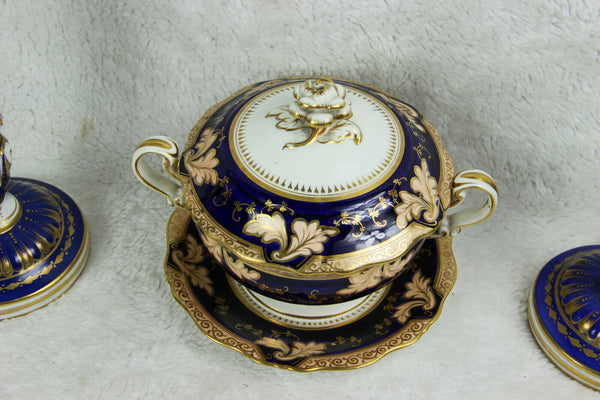 German porcelain marked Mantel set Candlesticks centerpiece bowl lidded