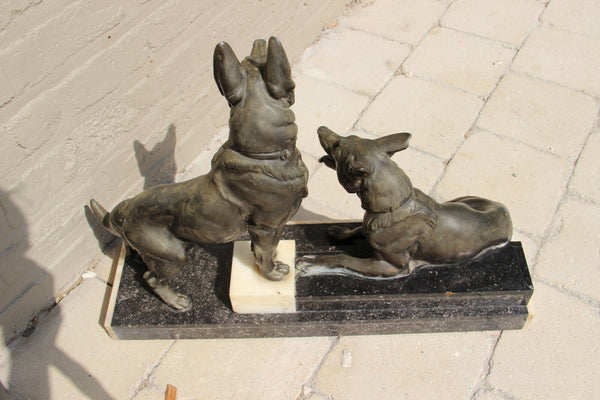Huge XXL ART DECO 1930 German Sheperd Dog marble spelter bronze Statue sculpture