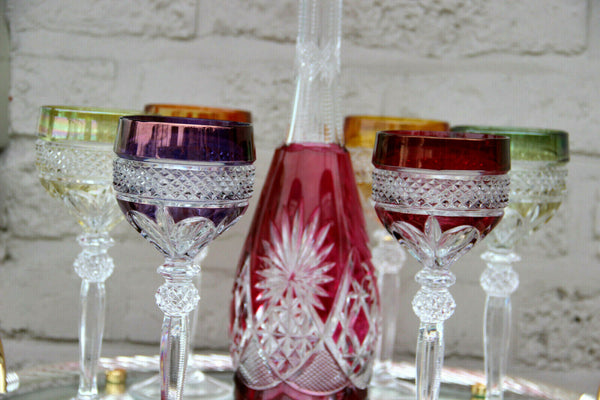 VAL SAINT LAMBERT Crystal glass decanter set on plate marked top piece