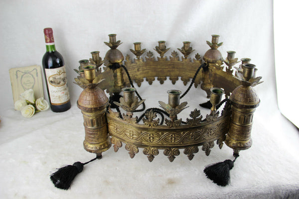 RARE Antique 1900 Monastery Church candle Holder gothic Chandelier religious n2