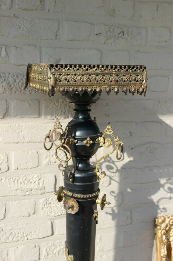 Rare Antique NAPOLEON III clock plant  Stand pedestal wood carved brass