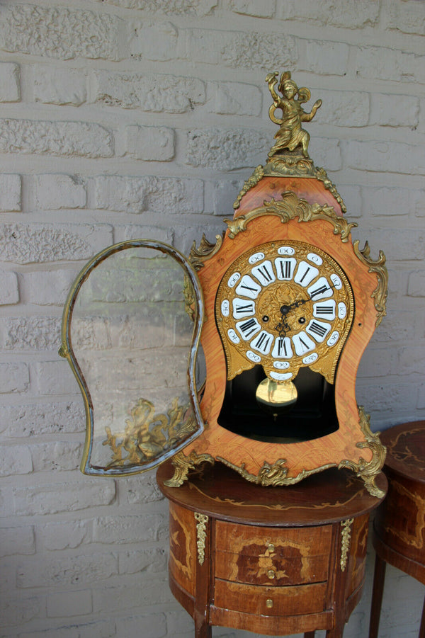 Huge French Boulle Cartel Mantel clock putti  bronze wood inlaid