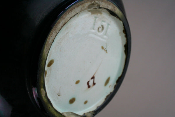 PAIR Art nouveau barbotine majolica floral decor Vases 1900 French