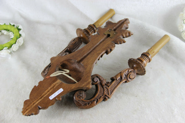 PAIR antique French wood carved wall lights sconces detailed 1920's