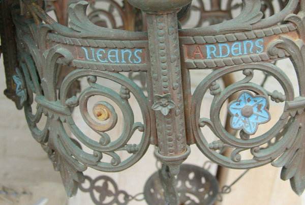 Majestical XXL neo gothic castle church Bronze enamel chandelier lamp religious
