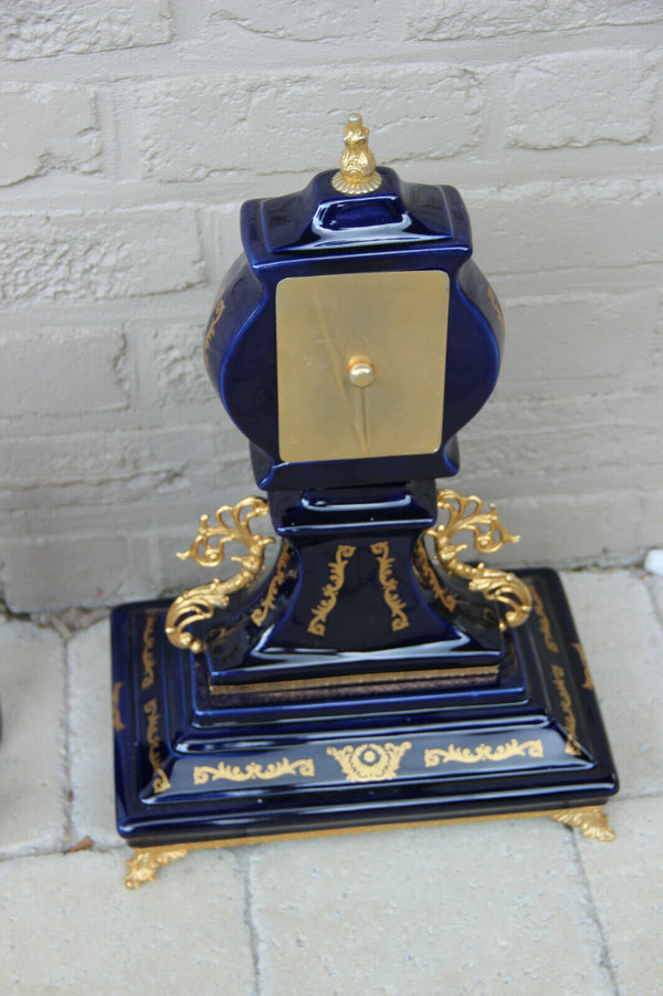 French Limoges blue porcelain Clock victorian romantic scene 1970