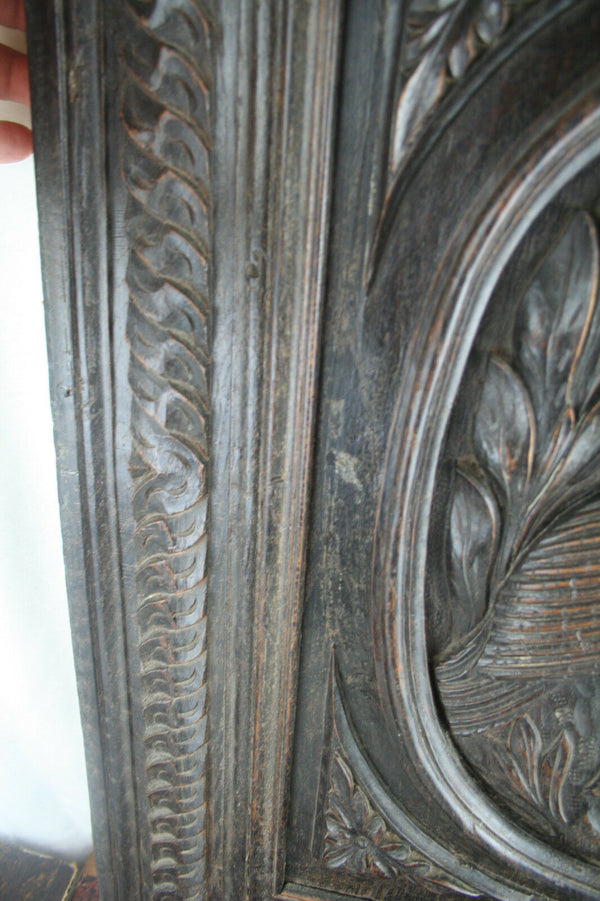 Antique Wood carved hunting bird door cabinet panel black forest 1920 NO1