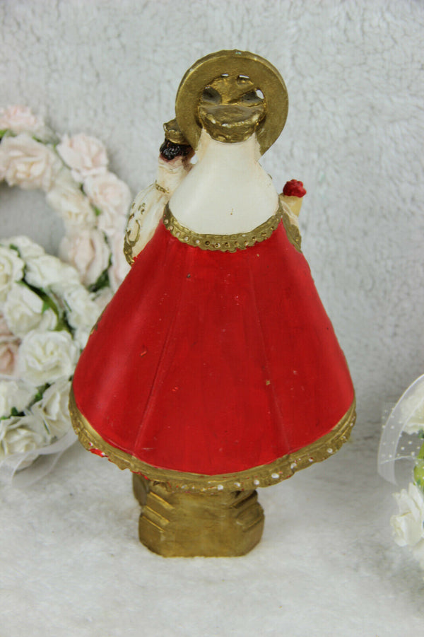 Rare Antique French chalkware MAdonna statue de COVADONGA Spanish putti angels