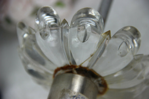 PAIR antique religious Bronze Candlesticks church crystal glass portrait heads