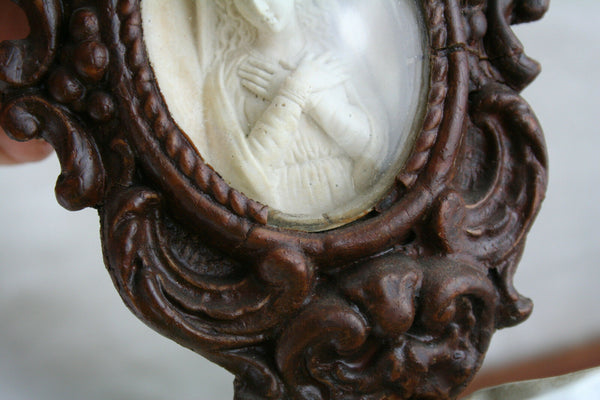 Antique napoleon III wood pipe clay Meerschaum madonna holy water font 1880