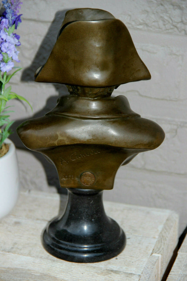 Antique Napoleon Bronze bust figurine on stone base marked signed n1