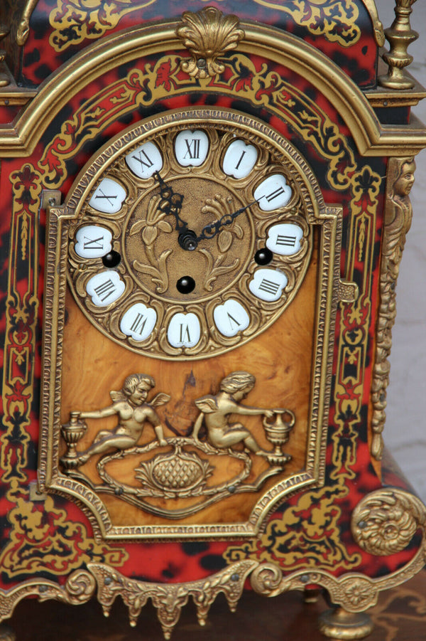 Stunning XL French boulle cartel bronze  putti figurine mantel clock