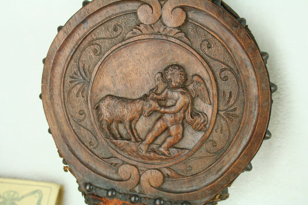 1880 UNUSUAL wood carved victorian putti fireplace blower gothic freak bellows