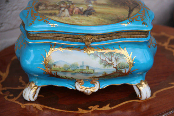 Vintage French sevres porcelain romantic landscape jewelry trinket box