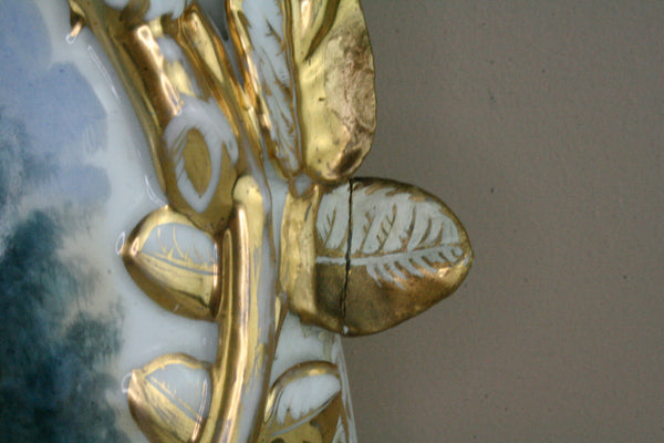 Rare Antique 19thc old paris vieux porcelain Salamander bird Vases dog scene