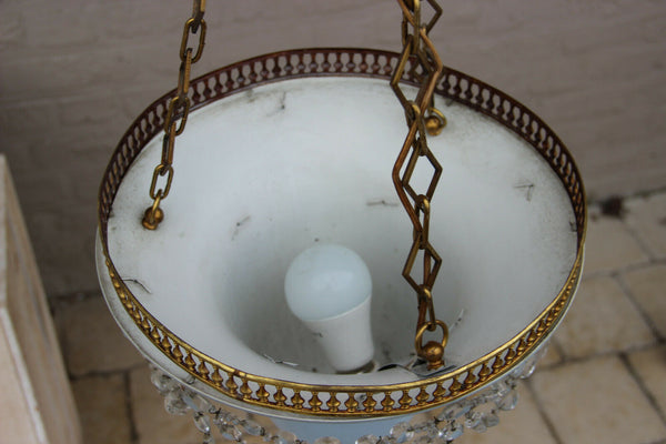 Vintage French 1980 pendant lantern chandelier  stars pendant glass drops