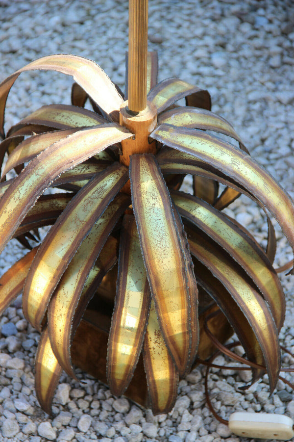 Hollywood regency Palm pineapple leaves metal gold gilt lamp attr.maison jansen