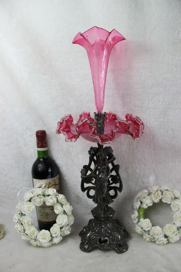 ART NOUVEAU 1900 Nymph Lady Centerpiece bowl coupe table pink glass