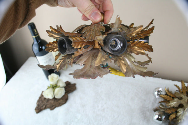 PAIR mid century Wall lights sconces metal leaves gout de maison jansen 70's