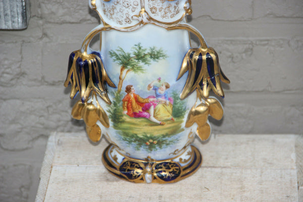 PAIR vieux paris porcelain Vases 19thc hand paint victorian decor