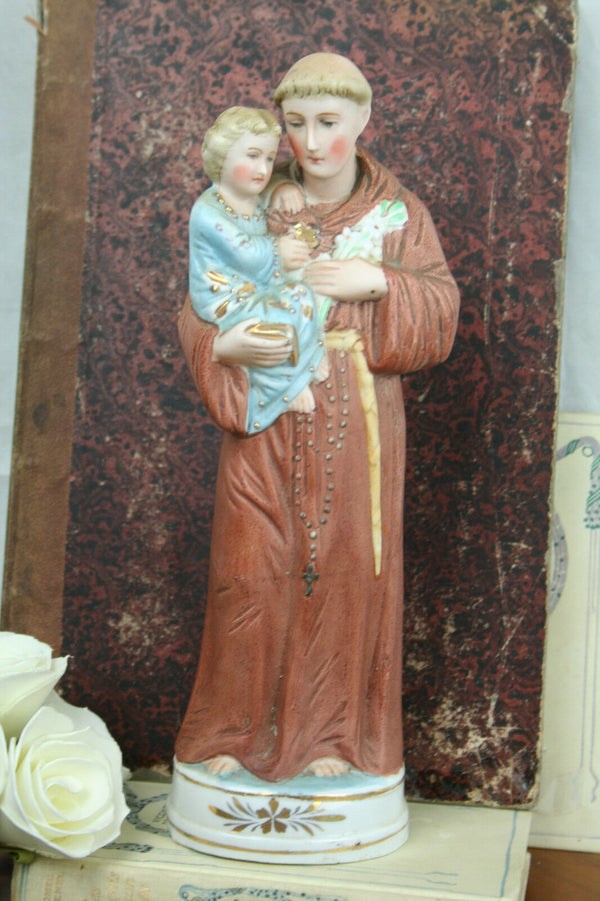 Antique french Porcelain Holy saint Anthony  statue Religious figurine