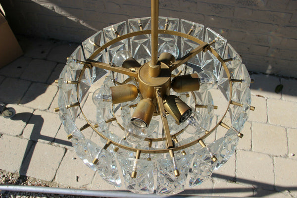 German Mid-Century 3 tier 36 Faceted Crystal glass disc Chandelier by Kinkeldey