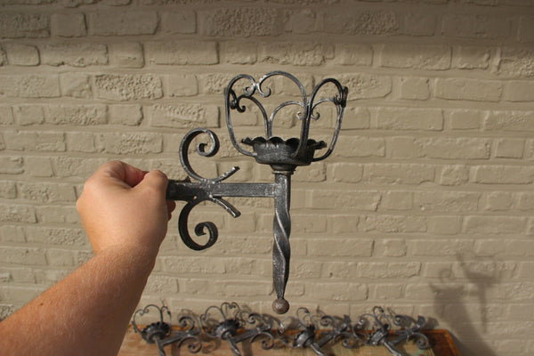 Set 5 French cast iron gothic castle sconces wall lights 1950s