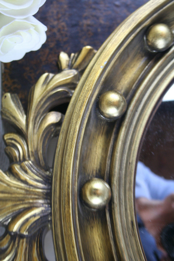 Vintage mid century Wall Mirror convex glass Eagle Resin cast wood