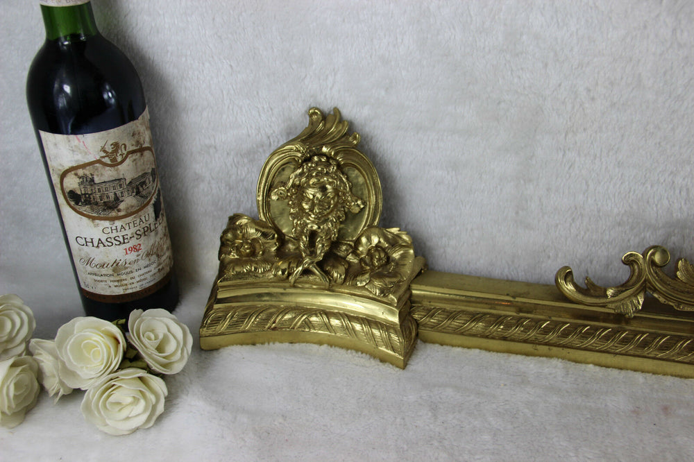 Antique French bronze SATYR devil gothic heads Pair andirons firedogs fireplace