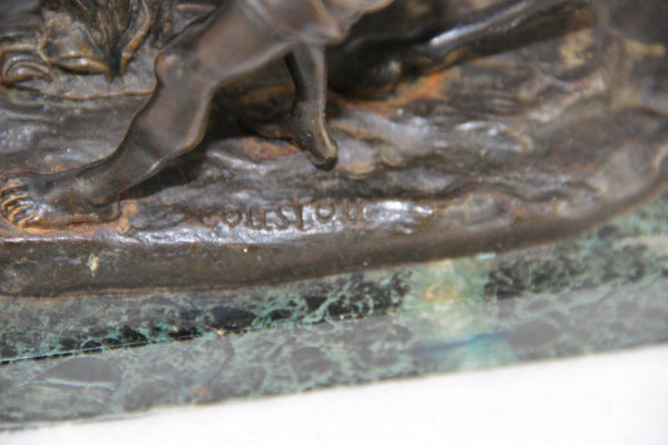 PAIR patinated bronze antique Marly horses marble base signed coustou
