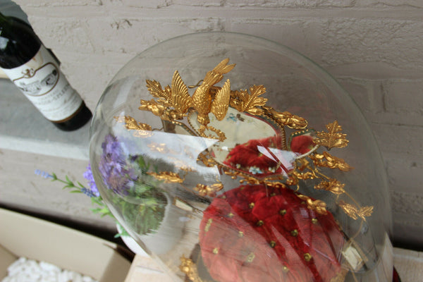 Antique Victorian Bridal wedding dome Globe Glass mirror enamel bird