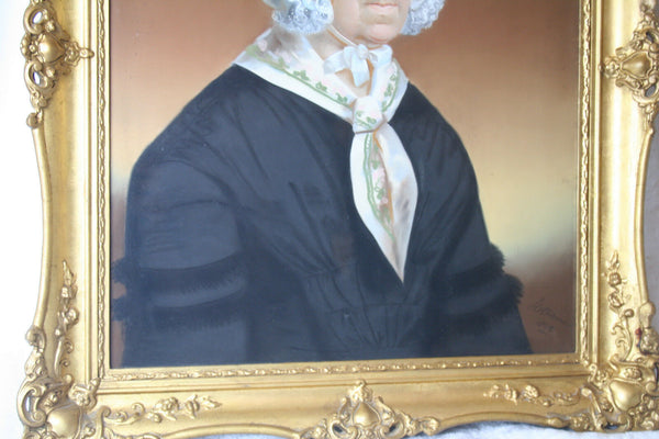 1850 Signed Dutch Master Slothouwer PASTEL painting Folkloric lady Portrait