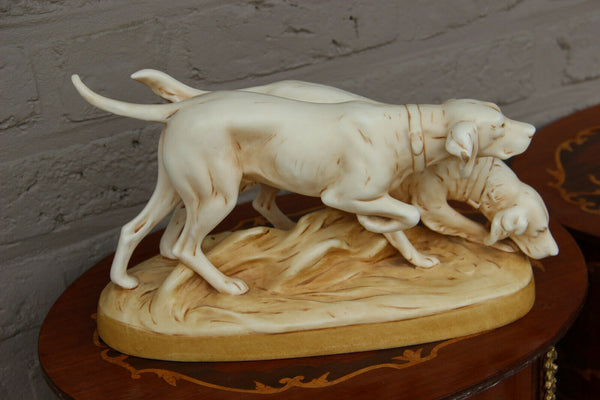 Superb pair antique Royal Dux porcelain hunting dogs group statue 1920s