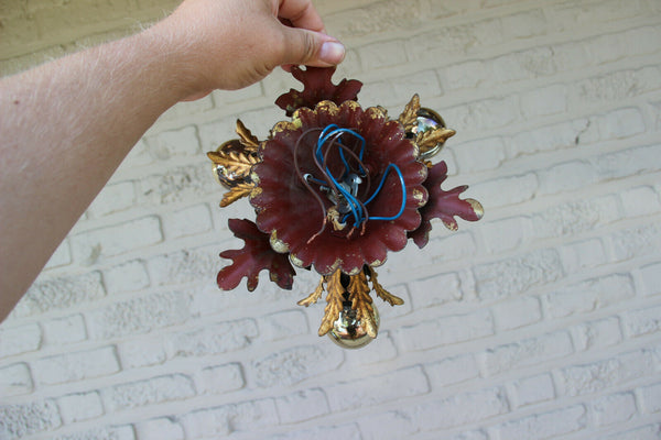 Lot 4 Hollywood regency Wall lights sconces Leaf gold gilt attr. maison jansen