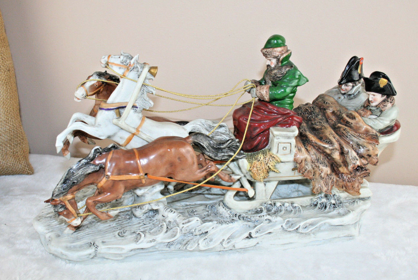 Large German Scheibe alsbach marked porcelain napoleon in sled group figurine