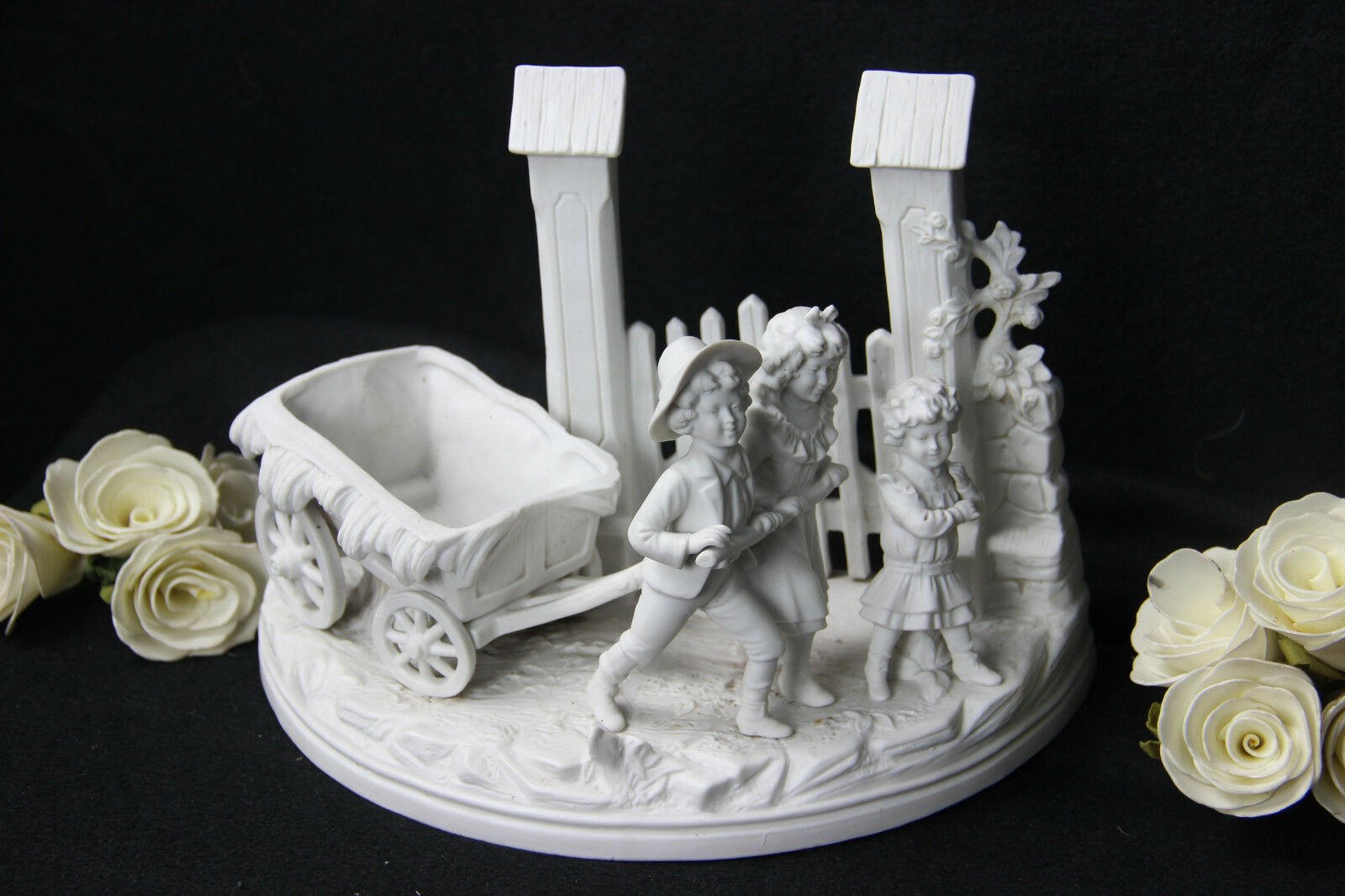 German marked Bisque porcelain group statue jardiniere planter