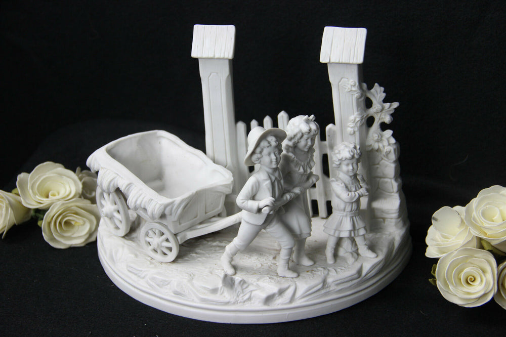 German marked Bisque porcelain group statue jardiniere planter