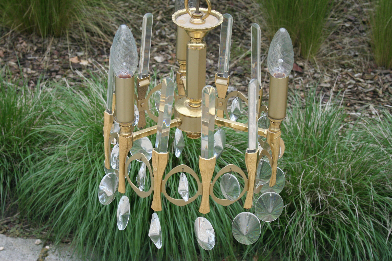 Sciolari OVALI collection  Brass Crystal chandelier 3 lights 1970's Italian