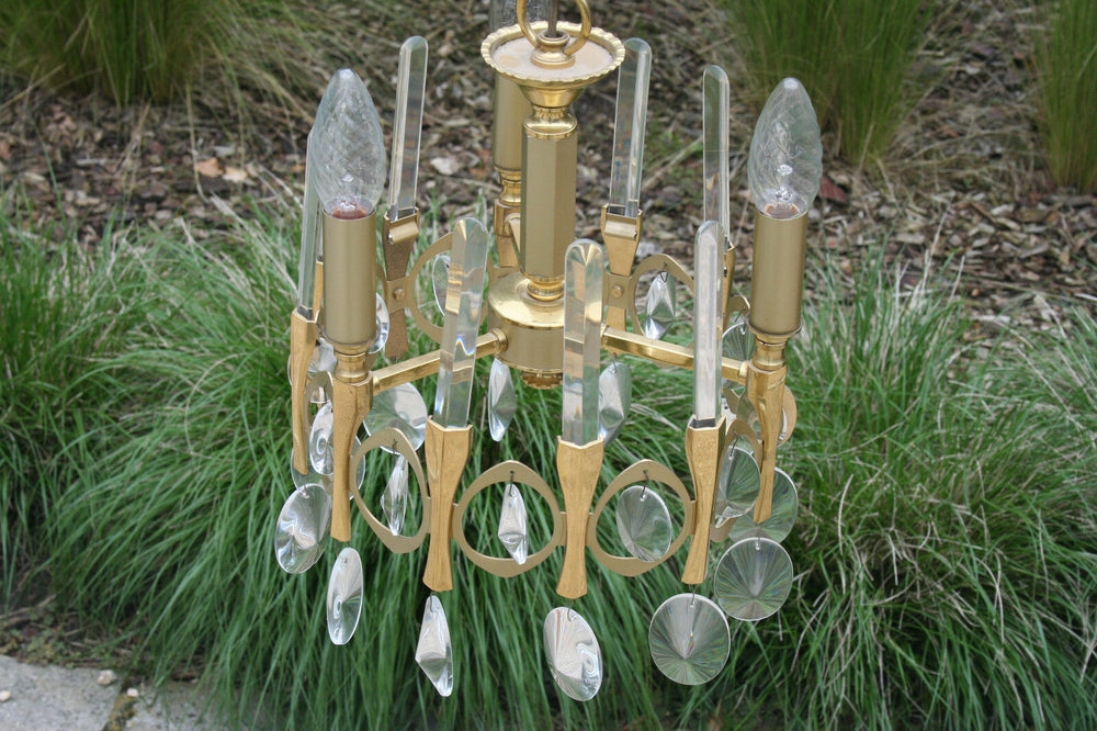Sciolari OVALI collection  Brass Crystal chandelier 3 lights 1970's Italian