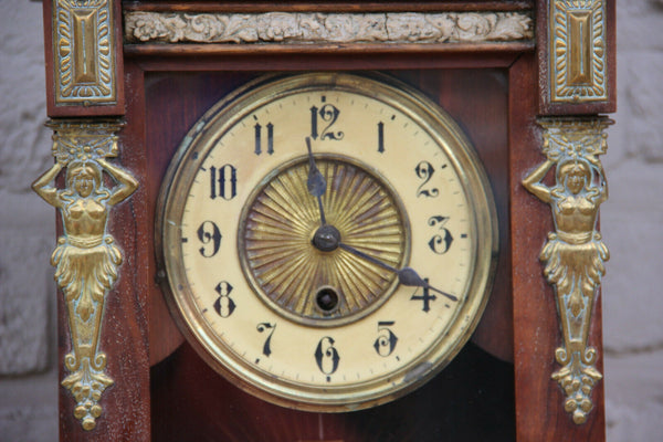 Antique Wood carved junghans clock caryatid figurines ornaments