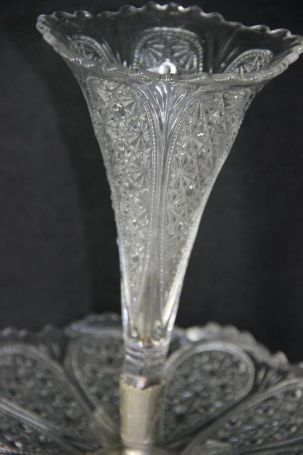 Antique French spelter glass cut Centerpiece 2 tier presentation tray